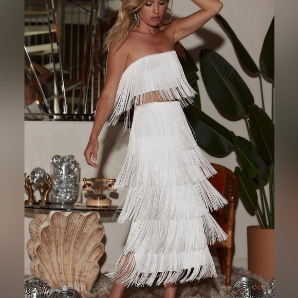 12th Tribe Dresses & Skirts - 12th Tribe White Fringe Midi Skirt